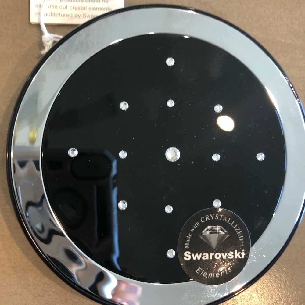 Swarovski Black and Silver Crystal rhinestones 10X magnified mirror